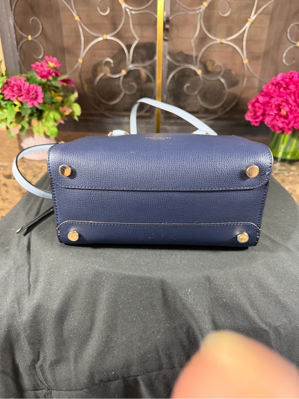kate spade Navy and Light Blue Colorblock Leather Satchel with White Panels - Picture 3 of 6